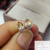 Natural Citrine Stud Earring, Handmade Pear Shape Stud Earring, 925 Sterling Silver Jewelry, Citrine Post Earring, Stacking Earring, Gift